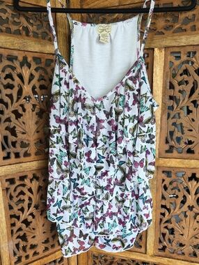 eyelash couture White Butterfly Tiered Cami with Pink, Teal & Yellow Accents